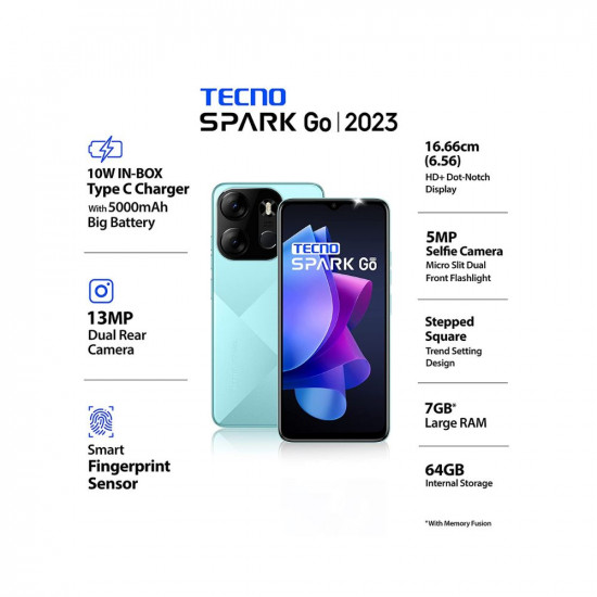 Tecno Spark Go 2023 (Uyuni Blue, 4GB RAM,64GB Storage) | 5000mAh Battery | 6.56