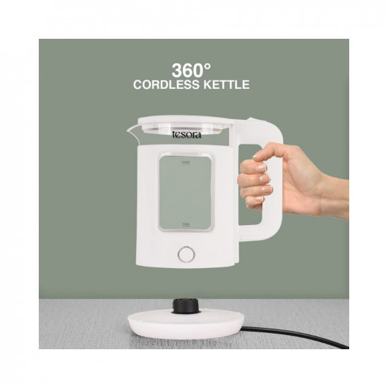 Tesora - Inspired by you Electric Glass KettleBorosilicate Glass Body With Cool Touch Pp Sleeve15 Liters Capacity1350 WattsOverheatingBoil Dry Protection1 Year WarrantyWhite