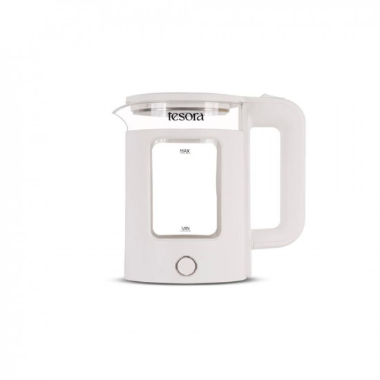 Tesora - Inspired by you Electric Glass KettleBorosilicate Glass Body With Cool Touch Pp Sleeve15 Liters Capacity1350 WattsOverheatingBoil Dry Protection1 Year WarrantyWhite