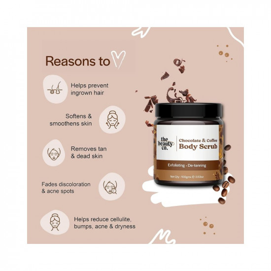 The Beauty Co Chocolate & Coffee Body Scrub |Men and Women| Exfloiting and Detanning |Removes Dead Skin from Back Neck & Arms |Bathing Scrub with Walnut Powder for Soft & Glwoing Skin -100 gm
