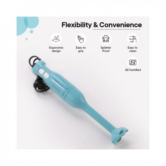 The Better Home FUMATO Turbo 250W Portable Electric Hand Blender  Detachable Stainless Steel Stem  Hand Blender for smoothie  Juices  1 year mfgh Warranty Misty Blue