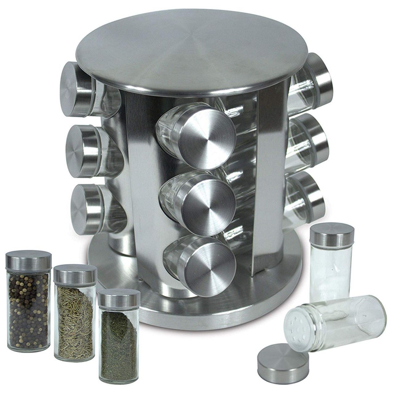 TRAY Stainless Steel Masala Spice Rack (12 Jars)