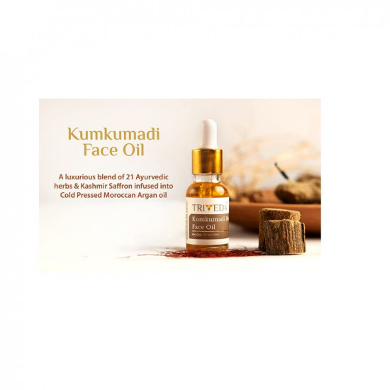 TRIVEDA Kumkumadi Face Oil |15 ml | Made with 21 Ayurvedic herbs | Cold pressed Argan oil and Saffron oil | Helps in Dark spots, Pigmentation, Uneven Skin tone & Dullness