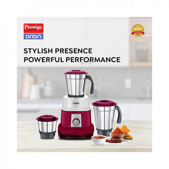 TTK Prestige Limited Orion Mixer Grinder 500 Watts 3 Jars 1200ml 1000ml 500ml Red