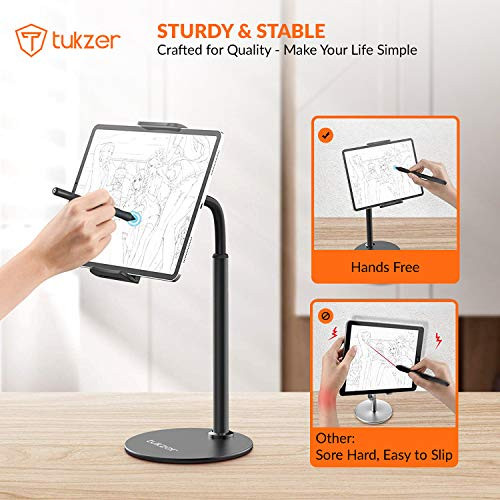 Tukzer Professional Desktop Tablet Stand Mobile Holder with Flexible Arm,  360° Swivel & Height Adjustament