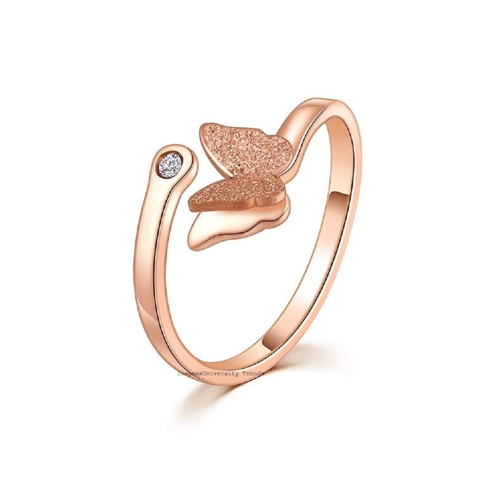 University Trendz Butterfly Charm Open Ring for Girls and Women in Wooden Box (Rose Gold)