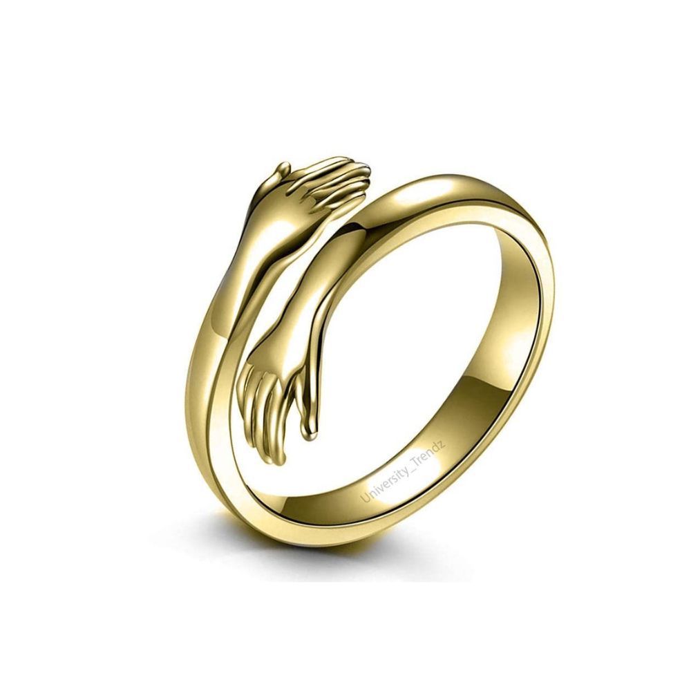 University Trendz Golden Hug Ring for Women & Girls - Hugging Hand Open Statement Ring