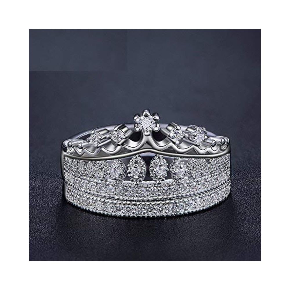 University Trendz Silver Plated Cubic Zirconia Metal Queen Crown Pattern Ring for Women(Silver)