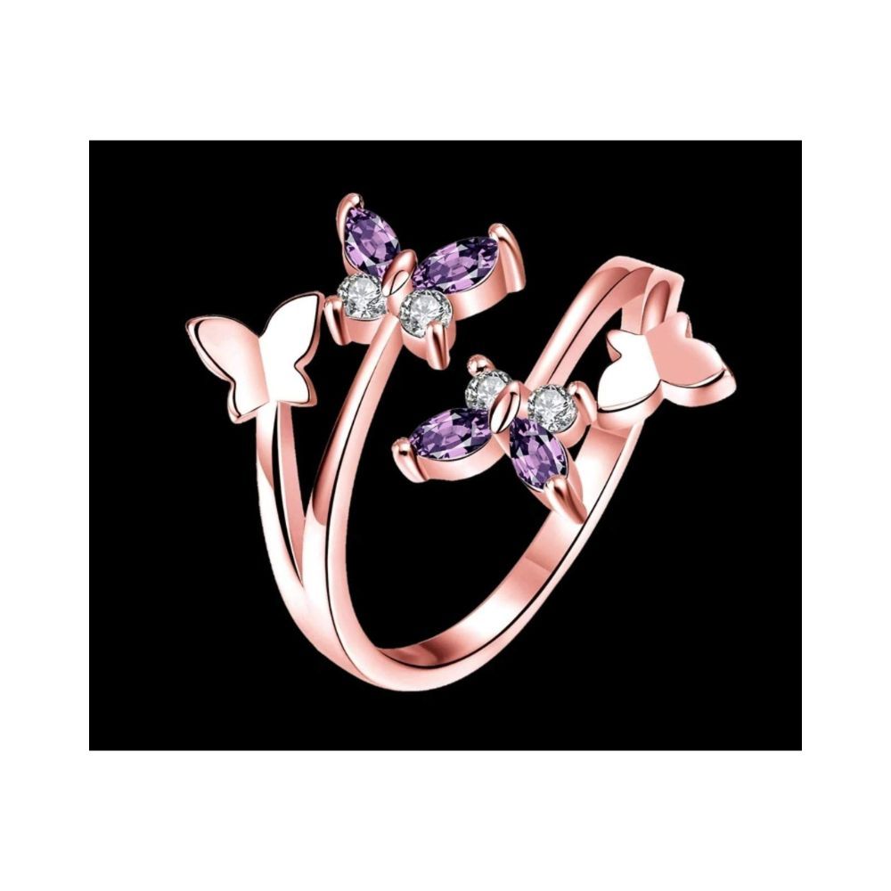 University Trendz Stainless Steel and Cubic Zirconia Butterfly Open Ring for Women & Girls