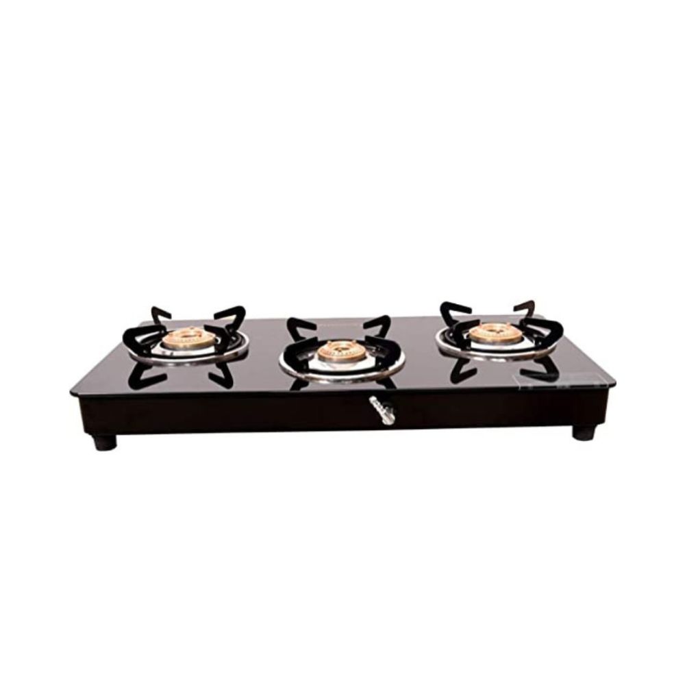 Butterfly Smart Glass 3 Burner Gas Stove, Black, Manual Ignition