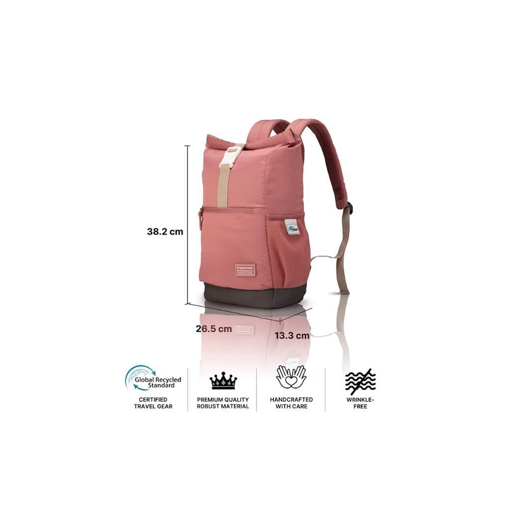uppercase 14 Ltrs Medium (14.6 inch) Laptop Backpack 2100EBP1 Roll Top Office - College 3x more water repellent sustainable bags with rain proof zippers (Pink)