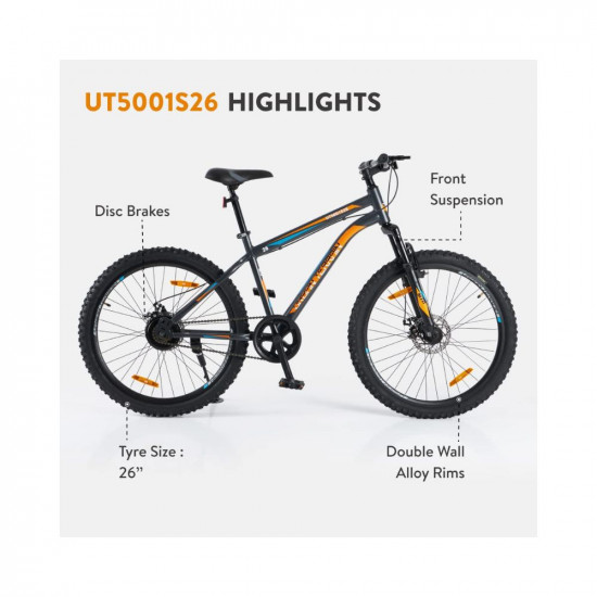 Urban Terrain UT5001S26 Bolt Steel MTB 26T Mountain Cycle - Disc Brake with Free Cycling Events and cultsport App Tracking (16.5 Inches Frame, Ideal for Unisex Adults)