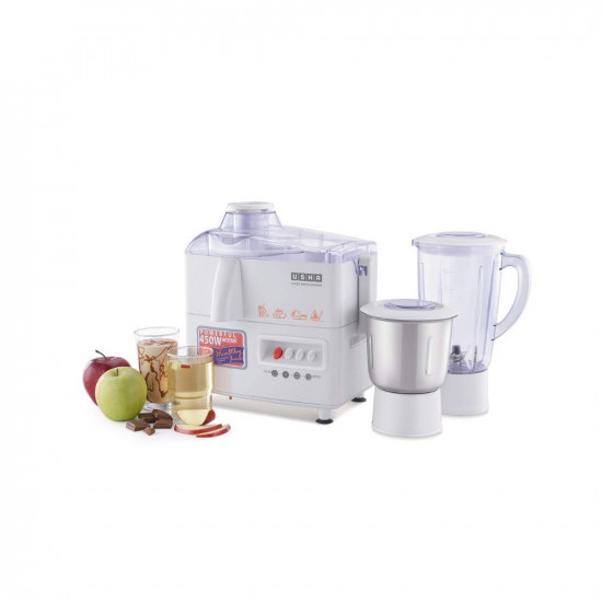 USHA 3345 450-Watt Juicer Mixer Grinder with 2 Jars White 450 Watt