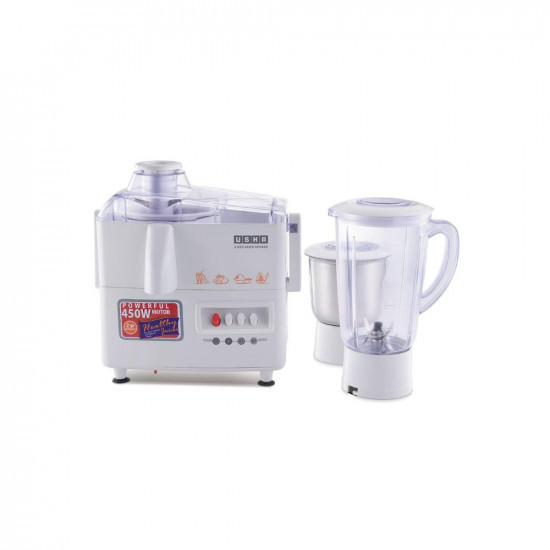 USHA 3345 450-Watt Juicer Mixer Grinder with 2 Jars White 450 Watt