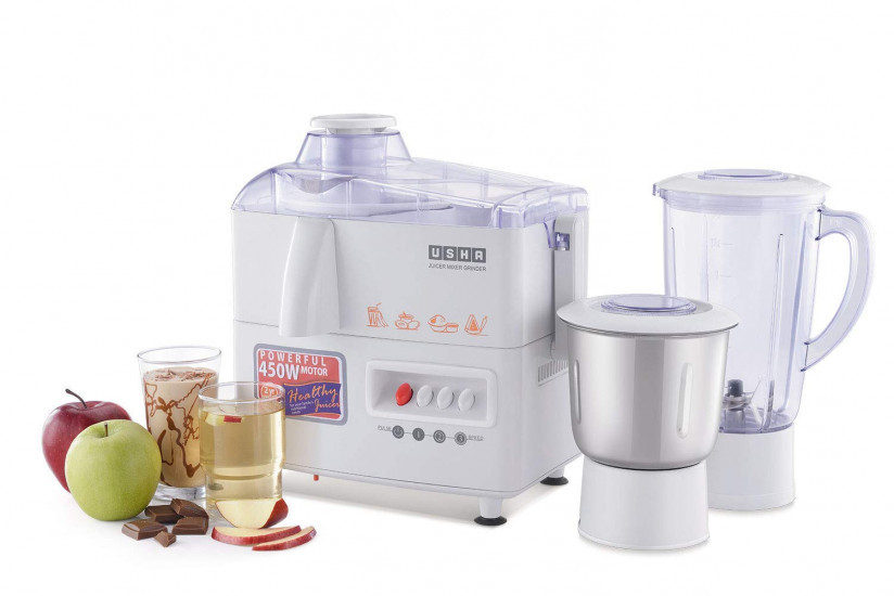 USHA 3345 450-Watt Juicer Mixer Grinder with 2 Jars White 450 Watt