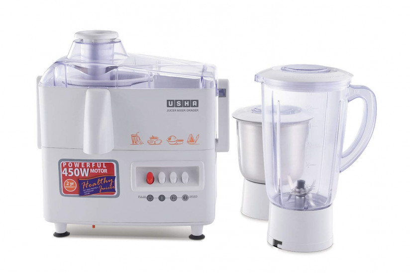 USHA 3345 450-Watt Juicer Mixer Grinder with 2 Jars White 450 Watt