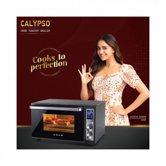 Usha CALYPSO Digital Air Fryer Oven Toaster Grill OTG 30 Litre capacity All in one- Air Fry Bake Dehydrate Toast Broil  Digital Display  8 Cooking Options 8 accessories 2 Yrs Warranty Black