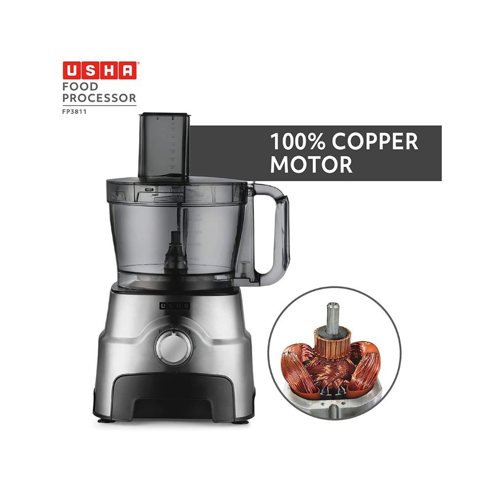 Usha FP 3811 Food Processor 1000 Watts Copper Motor with 13 AccessoriesBlack