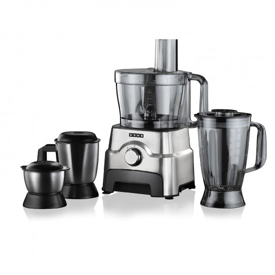 Usha FP 3811 Food Processor 1000 Watts Copper Motor with 13 AccessoriesPremium SS Finish Black and Steel