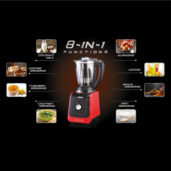 USHA ICHEF 750 Watt Copper Motor Mixer Grinder with 3 SS Jars  Translucent blender PC Jar with fruit filter Hands Free operation with Dual Safety Lock 2 Yr Product  5 Yrs Motor WarrantyRedBlack