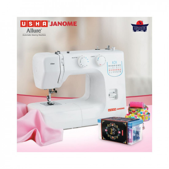 Usha Janome Allure Automatic Zig-Zag Electric Sewing Machine with 21 Stitch Function White with Free Sewing KIT Worth RS 500