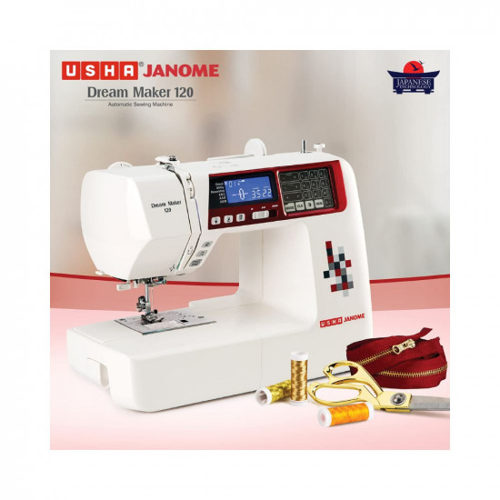 Usha Janome Dream Maker 120 Automatic Zig-Zag Computerized Sewing Machine  120 Built-In-StitchesWhite With complementary Sewing Lessons in Nine languages
