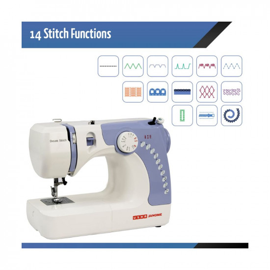 Usha Janome Dream Stitch Automatic Zig-Zag Electric Sewing Machine White and Blue