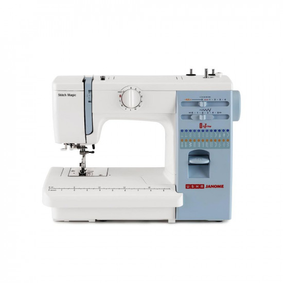 Usha Janome Stitch Magic Automatic Zig-Zag Electric Sewing Machine  23 Built-In-Stitches  57 Stitch FunctionWhite And Blue with complementary Sewing Lessons in Nine languages