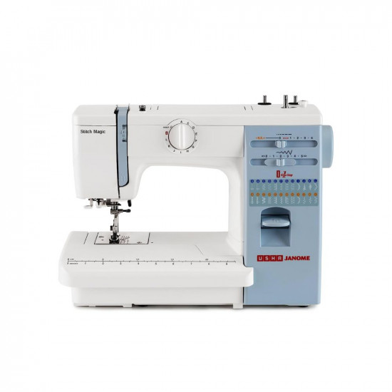 Usha Janome Stitch Magic Automatic Zig-Zag Electric Sewing Machine || 23 Built-In-Stitches || 57 Stitch Function(White And Blue) with complementary Sewing Lessons in Nine languages