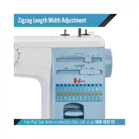 Usha Janome Stitch Magic Automatic Zig-Zag Electric Sewing Machine  23 Built-In-Stitches  57 Stitch FunctionWhite And Blue with complementary Sewing Lessons in Nine languages