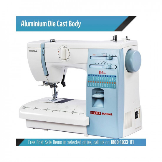 Usha Janome Stitch Magic Automatic Zig-Zag Electric Sewing Machine  23 Built-In-Stitches  57 Stitch FunctionWhite And Blue with complementary Sewing Lessons in Nine languages