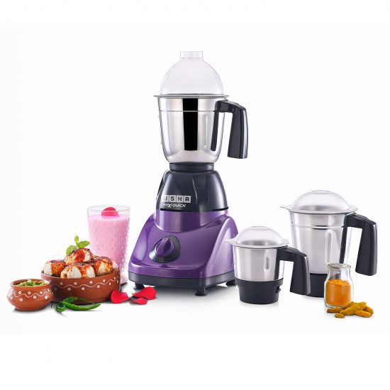 USHA Maxiquick 500-Watt Copper Motor Mixer Grinder with 3 Jars MagentaBlack
