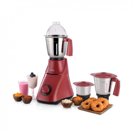 Usha MG 3473 750 W Mixer Grinder with 3 Stainless Steel Jars with Handle High Speed Motor with 2 years Product Warranty  5 Years Motor Warranty Maroon  Black