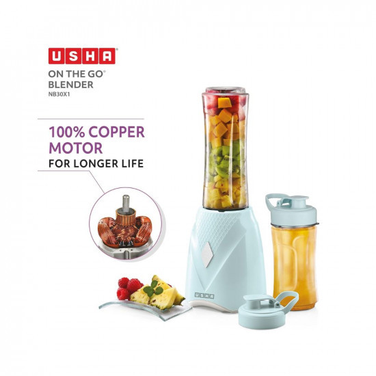 USHA On The Go Blender NB30X1 Nutri Blend 350 W 100 Copper Motor For Longer Life 2 Jars 600 Ml  330 Ml With Easy To Carry Bottles  Spill Proof Spout  Store Lids  2 Years Warranty  Green