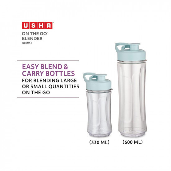 USHA On The Go Blender NB30X1 Nutri Blend 350 W 100 Copper Motor For Longer Life 2 Jars 600 Ml  330 Ml With Easy To Carry Bottles  Spill Proof Spout  Store Lids  2 Years Warranty  Green