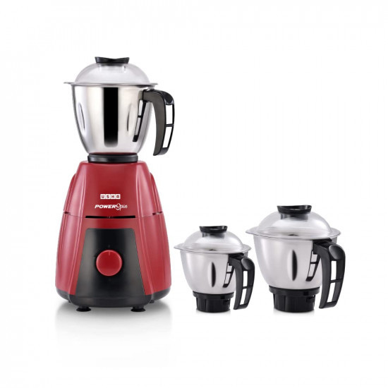 Usha Powerspin 750 Watt Mixer Grinder 3 Stainless Steel Jars with handle Maroon  Black  Powerful 100 copper motor with 2 years Product Warranty  5 Years Motor WarrantyISI Certified