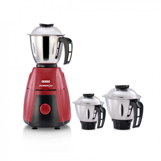 Usha Powerspin 750 Watt Mixer Grinder, 3 Stainless Steel Jars with handle (Maroon & Black) | Powerful 100% copper motor with 2 years Product Warranty & 5 Years Motor Warranty|ISI Certified