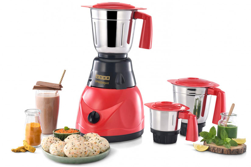 USHA SpeedMax 500-Watt Copper Motor Mixer Grinder with 3 Jars RedBlack