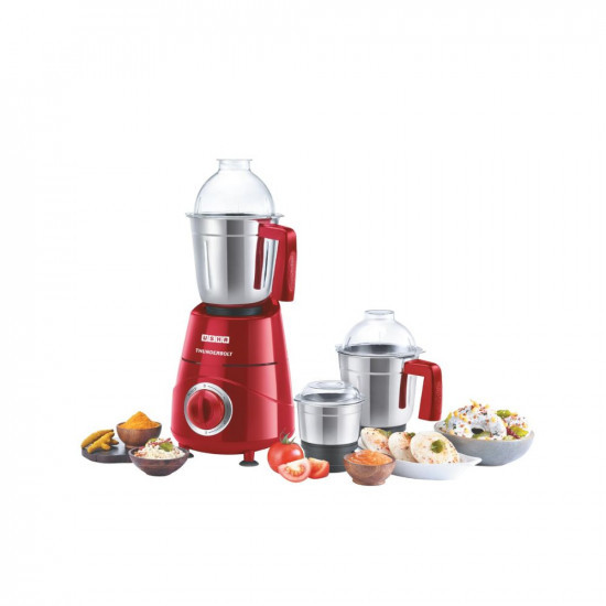 USHA Thunderbolt 800-Watt Copper Motor Mixer Grinder with 3 Jars and 5 Years Motor WarrantyRed