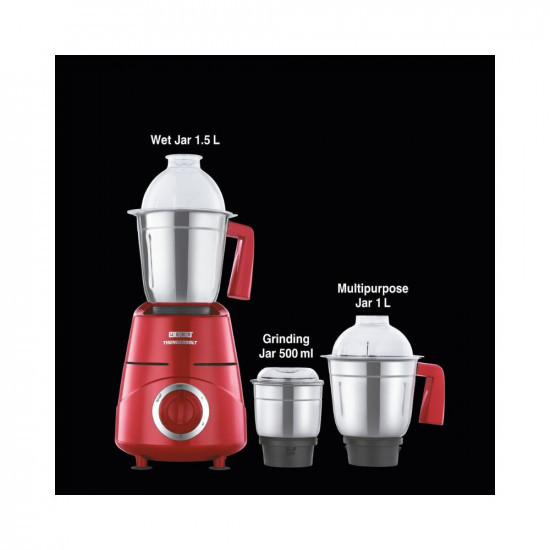 USHA Thunderbolt 800-Watt Copper Motor Mixer Grinder with 3 Jars and 5 Years Motor WarrantyRed
