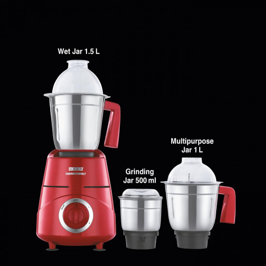USHA Thunderbolt 800-Watt Copper Motor Mixer Grinder with 3 Jars and 5 Years Motor WarrantyRed