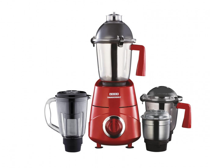 USHA Thunderbolt Pro 1000 W Copper Motor Mixer Grinder with 4 Jars3 Heavy Gauge Food Grade SS  1 PC Transparent Break-Resistant Blender Jar With Fruit Filter2 Yr Product  5 Yrs Motor WarrantyRed