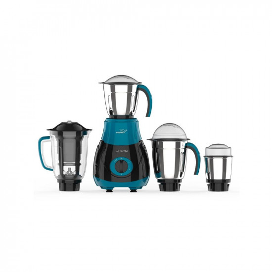 V-Guard AG 754 750 Watt Juicer Mixer Grinder Blue  Black  4 Jars 3 Stainless Steel Jars  1 Juicer Jar  Shock-Proof ABS BodyStable Anti-Skid BaseOverload Protection