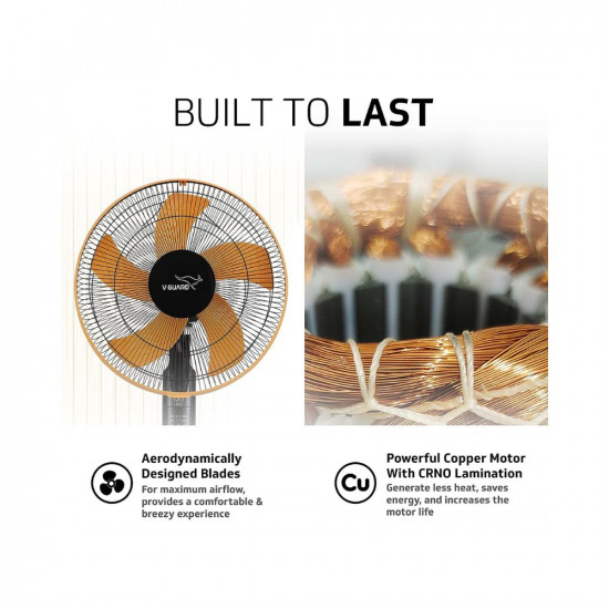 V-Guard Esfera Pedestal Fan (5 blade) with Remote Control, In-built 7.5 Hour Timer, 400 mm Sweep Size, Telescopic Height with Adjustable Metal Stand & Powerful Copper Motor | 52 W |Orange Black