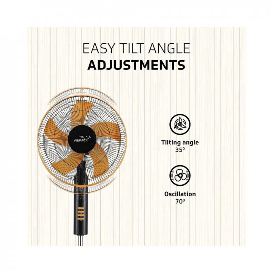 V-Guard Esfera Pedestal Fan (5 blade) with Remote Control, In-built 7.5 Hour Timer, 400 mm Sweep Size, Telescopic Height with Adjustable Metal Stand & Powerful Copper Motor | 52 W |Orange Black