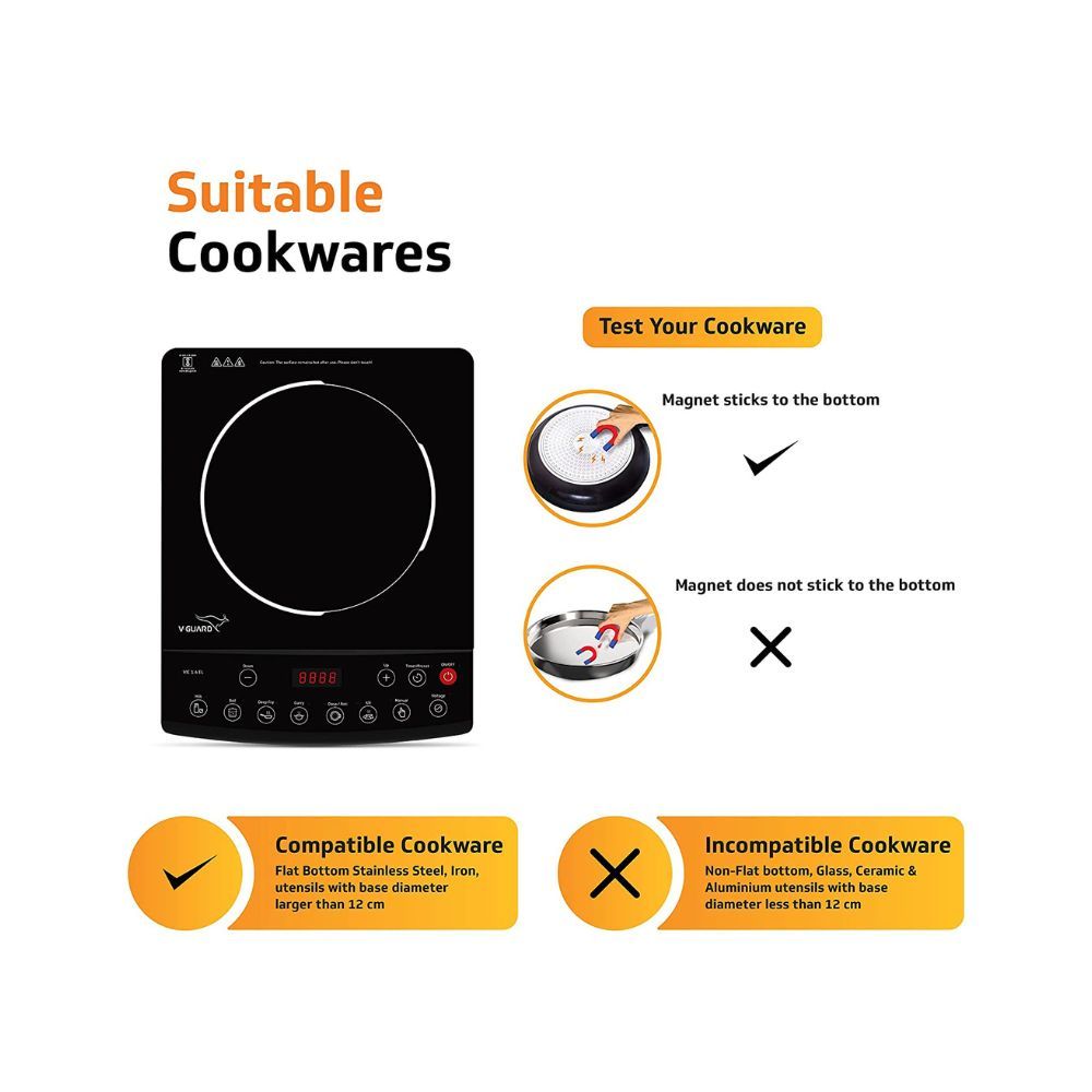 V-Guard VIC 14 EL 1400 Watt Induction Cooktop  7 Power LevelsElegant Crystal Glass Matte FinishFast  Even Cooking