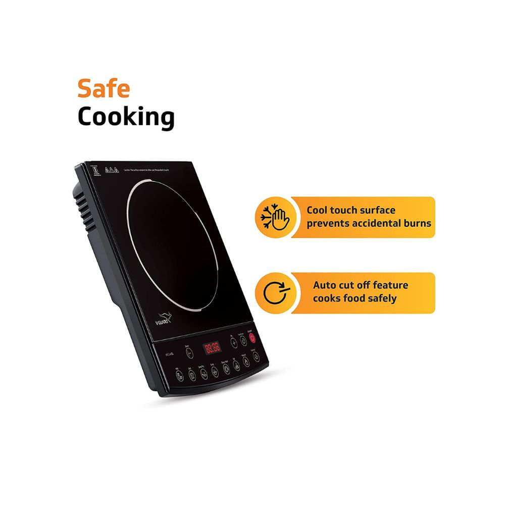 V-Guard VIC 14 EL 1400 Watt Induction Cooktop  7 Power LevelsElegant Crystal Glass Matte FinishFast  Even Cooking