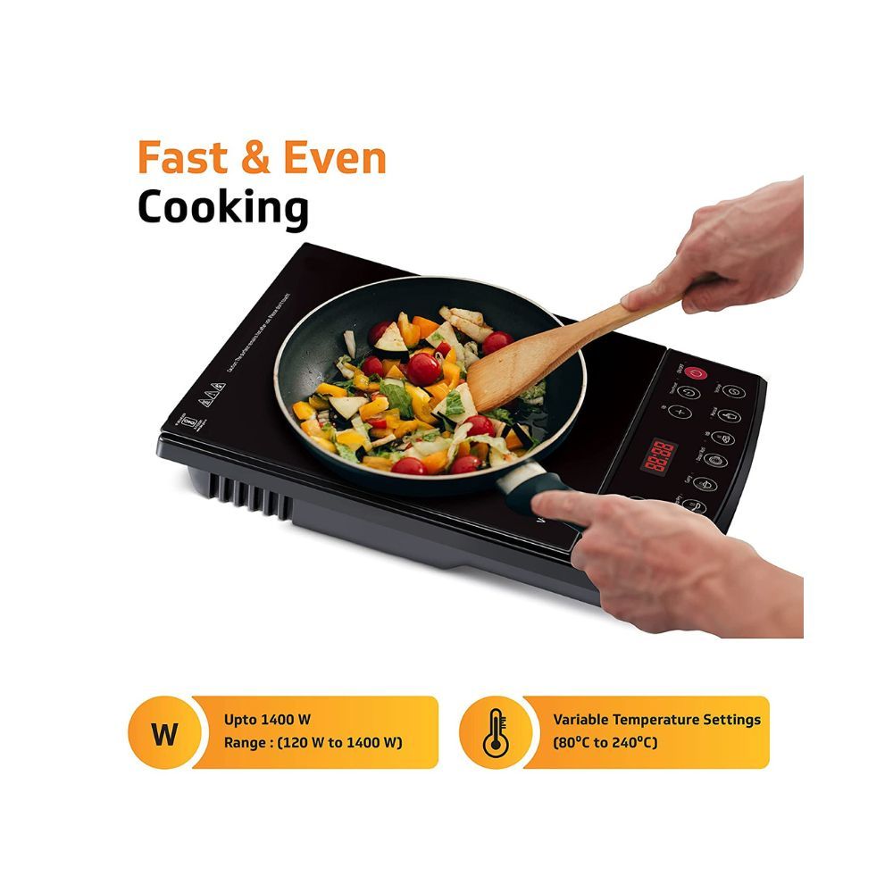 V-Guard VIC 14 EL 1400 Watt Induction Cooktop  7 Power LevelsElegant Crystal Glass Matte FinishFast  Even Cooking