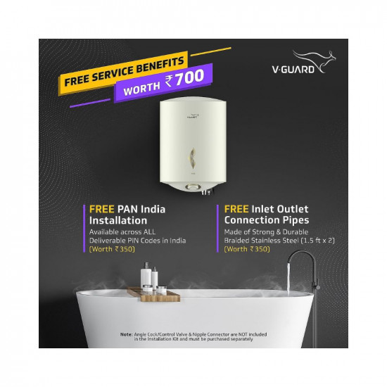 V-Guard Victo 15 Litre Water Heater with Free Installation & Free Connection Pipes (BEE 5 Star Rated), White (15 Litre)