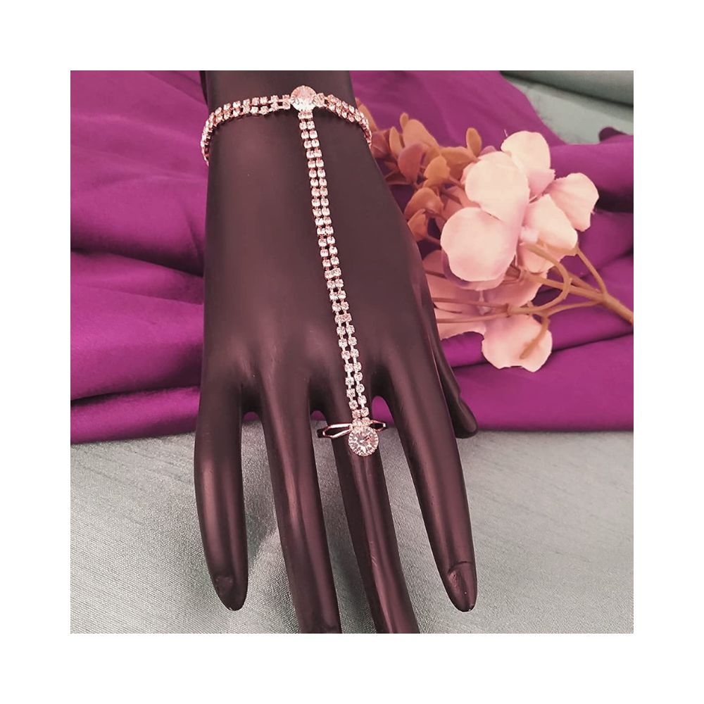 VAMA Hathpan Evileye Finger ring bracelet Chain Hath Phool Hathphool Hathpanja Hathfull for women